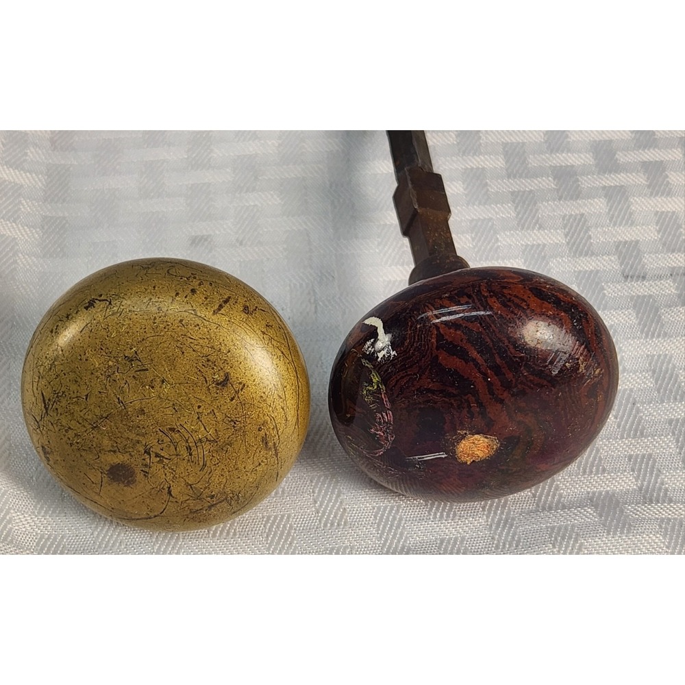 Lot of 2 Antique Vintage Porcelain Door Knobs And One Brass